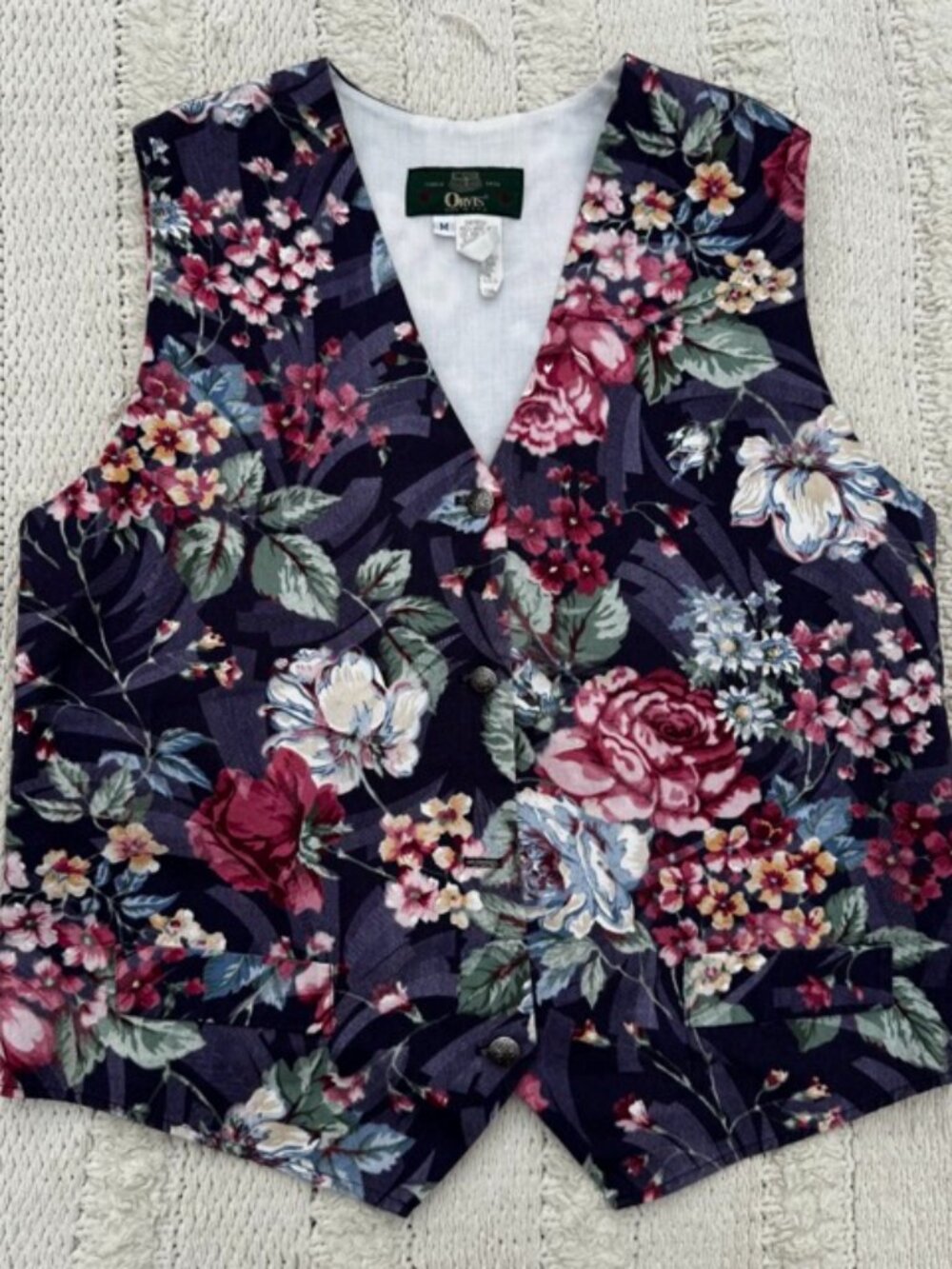 Orvis Women Vintage U.S.A. Made Tapestry Floral Print Knit Waistcoat Vest Medium